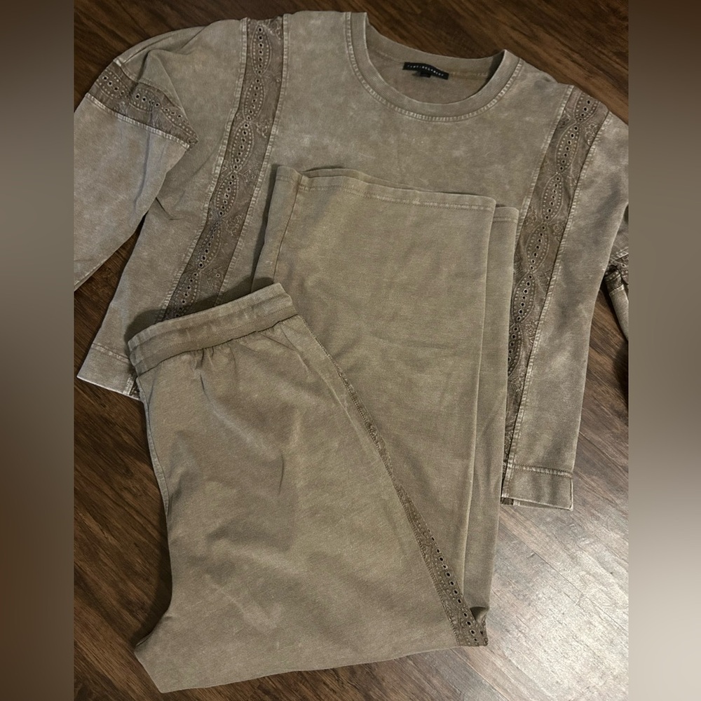 Brown Loungewear Set with Eyelet Detail